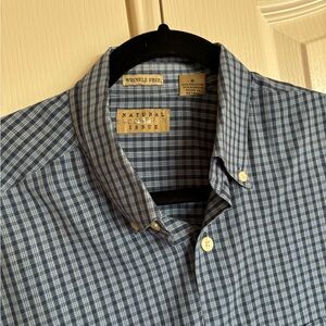 Natural Issue blue plaid wrinkle free short sleeve button down shirt size Large